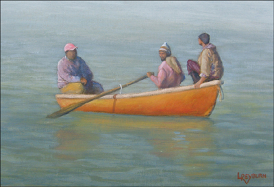 Three men in a boat